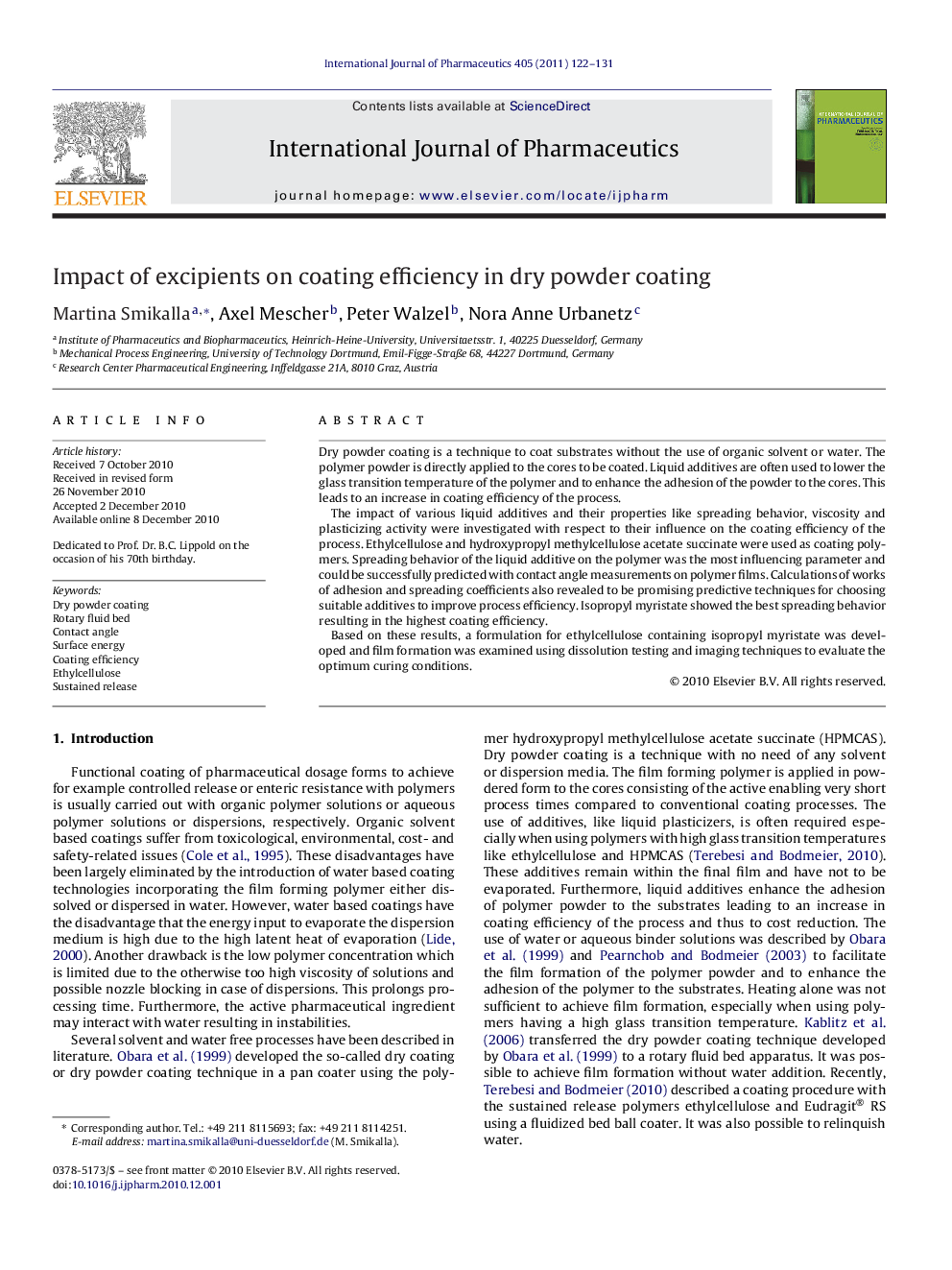 Impact of excipients on coating efficiency in dry powder coating