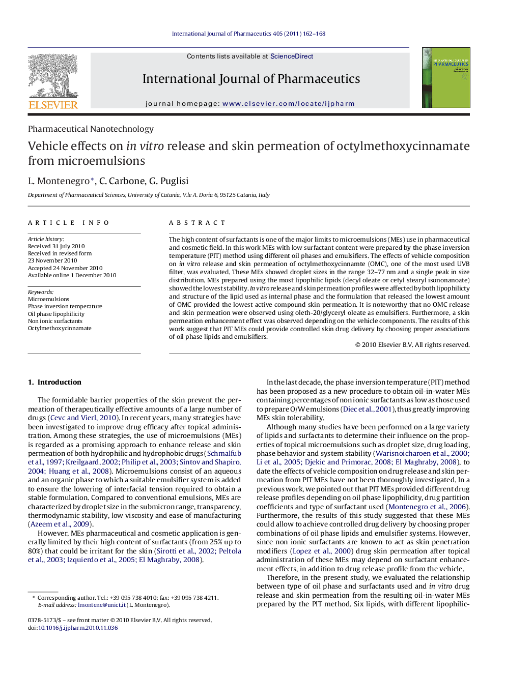 Vehicle effects on in vitro release and skin permeation of octylmethoxycinnamate from microemulsions