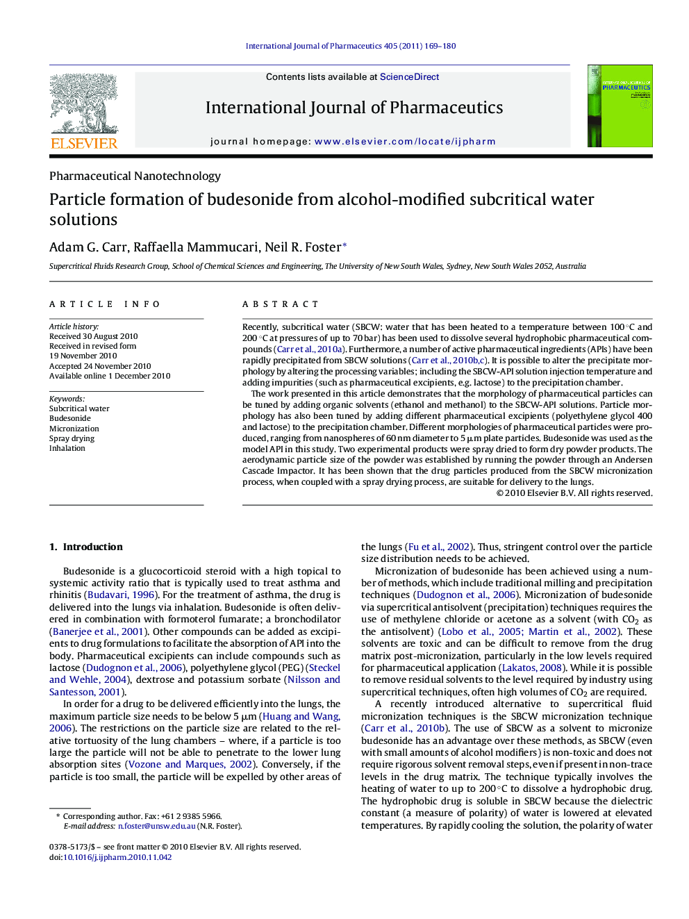 Particle formation of budesonide from alcohol-modified subcritical water solutions