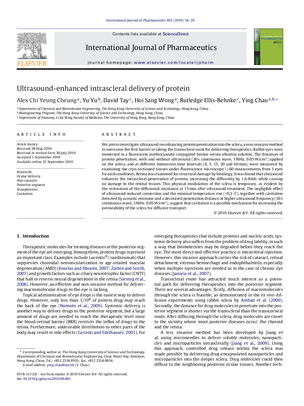 Ultrasound-enhanced intrascleral delivery of protein