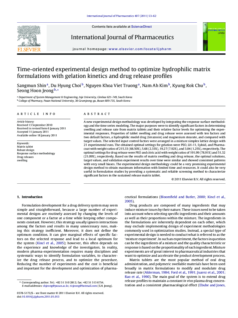 Time-oriented experimental design method to optimize hydrophilic matrix formulations with gelation kinetics and drug release profiles