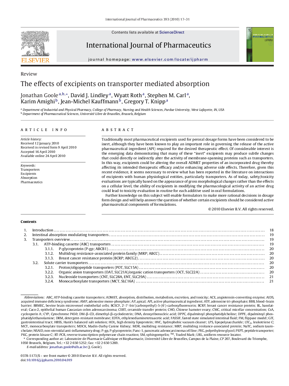 The effects of excipients on transporter mediated absorption