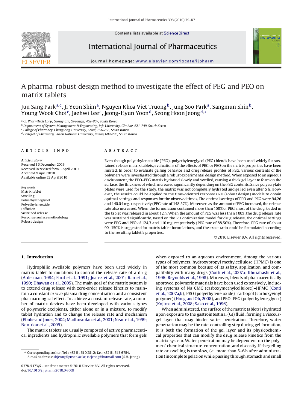 عکس صفحه اول مقاله: A pharma-robust design method to investigate the effect of PEG and PEO on matrix tablets A pharma-robust design method to investigate the effect of PEG and PEO on matrix tablets