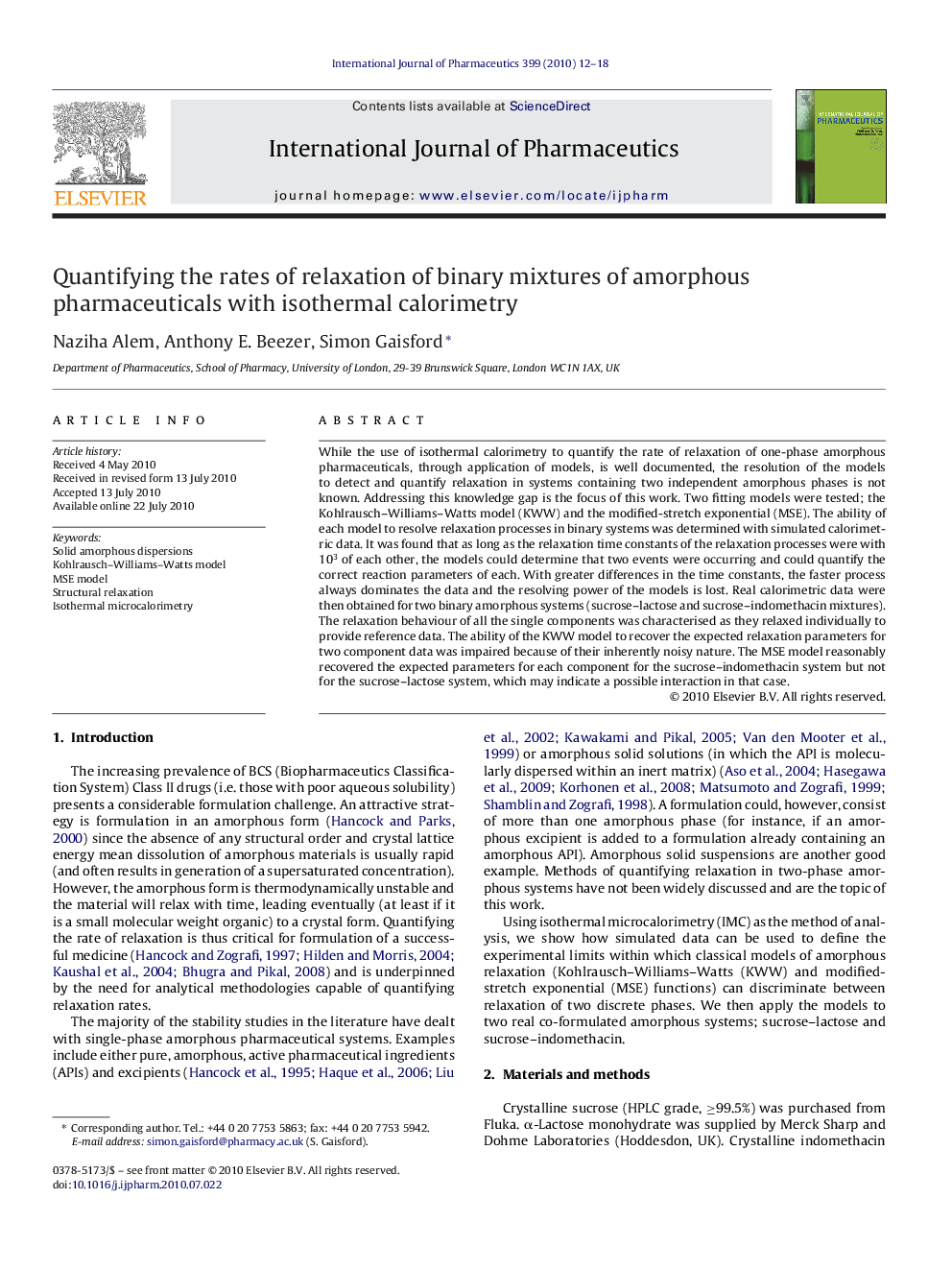 Quantifying the rates of relaxation of binary mixtures of amorphous pharmaceuticals with isothermal calorimetry