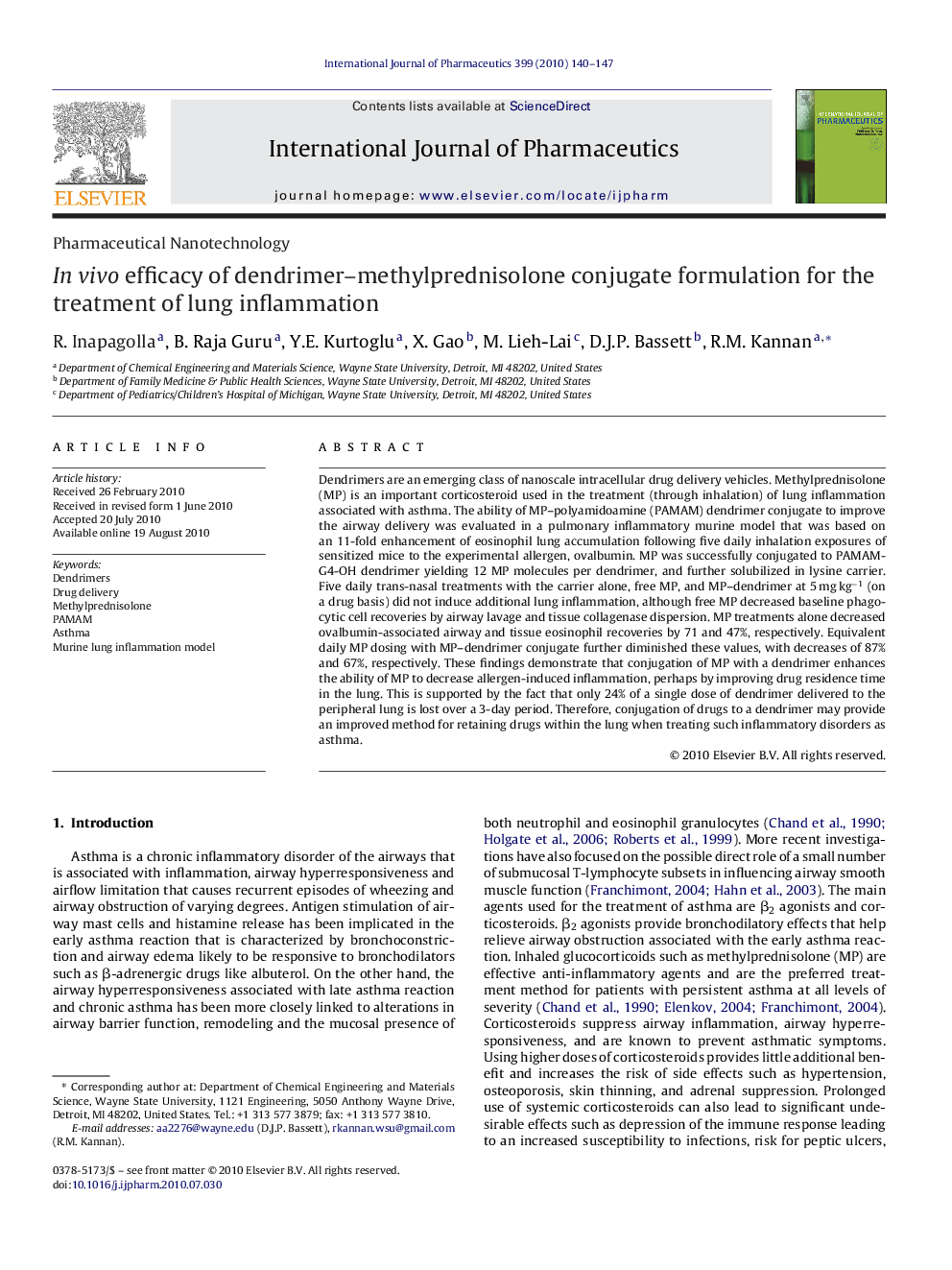 In vivo efficacy of dendrimer–methylprednisolone conjugate formulation for the treatment of lung inflammation