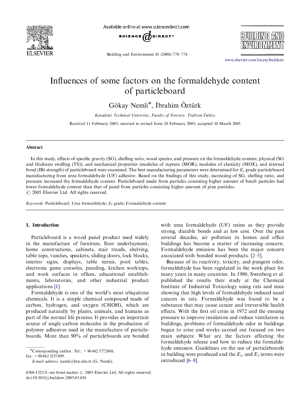 عکس صفحه اول مقاله: Influences of some factors on the formaldehyde content of particleboard Influences of some factors on the formaldehyde content of particleboard