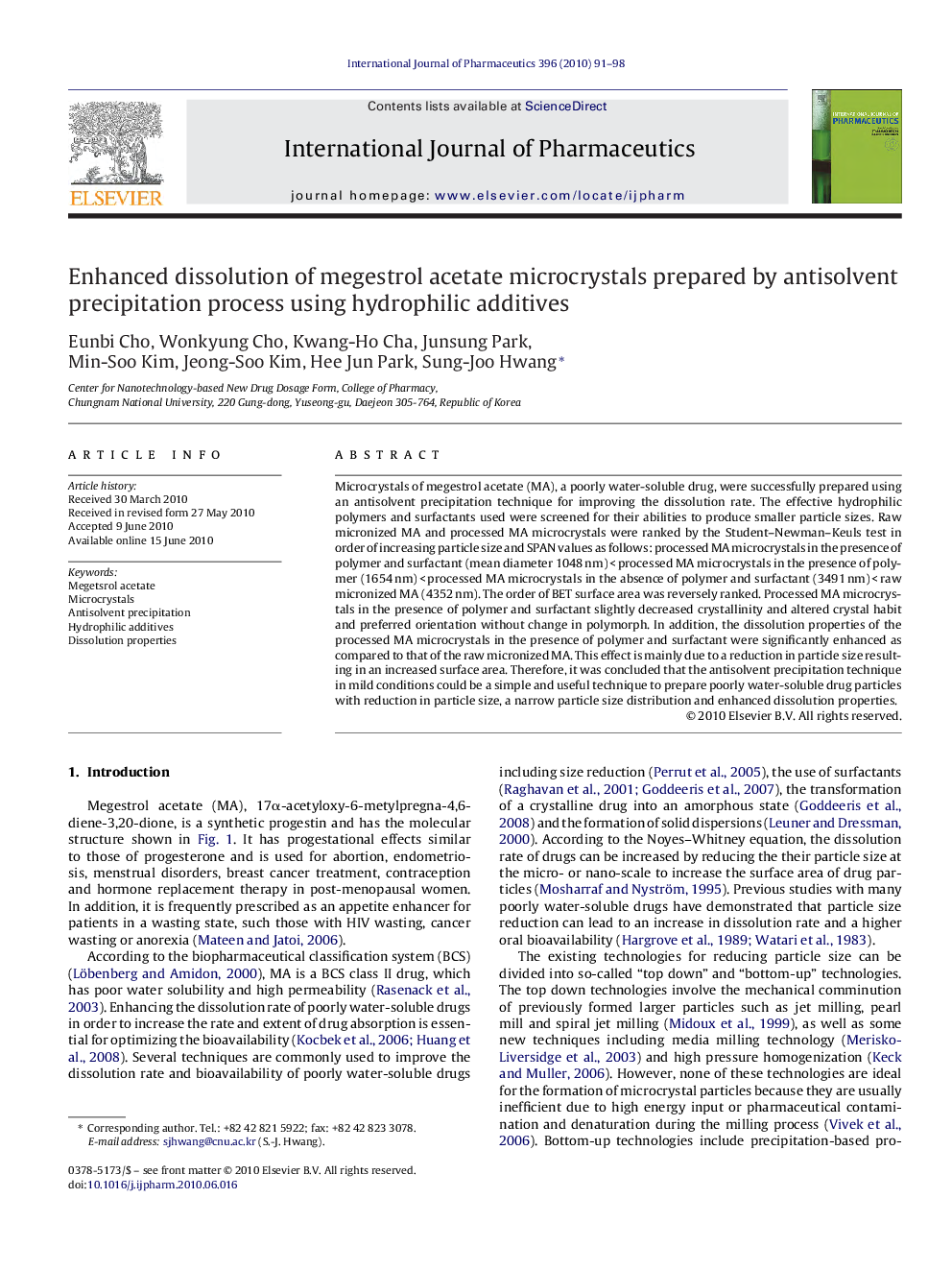 Enhanced dissolution of megestrol acetate microcrystals prepared by antisolvent precipitation process using hydrophilic additives