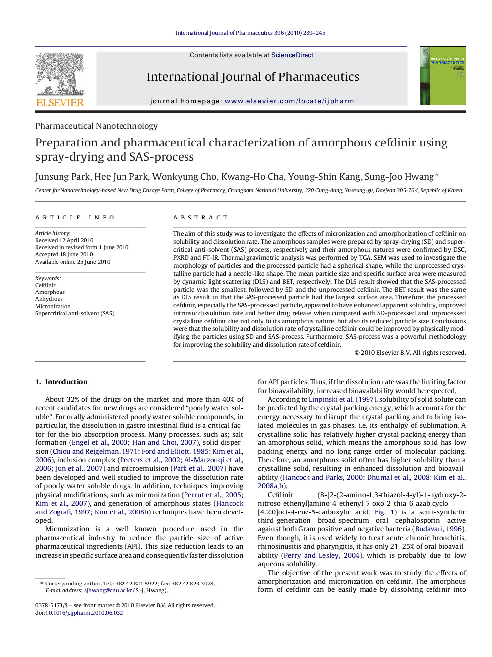 Preparation and pharmaceutical characterization of amorphous cefdinir using spray-drying and SAS-process