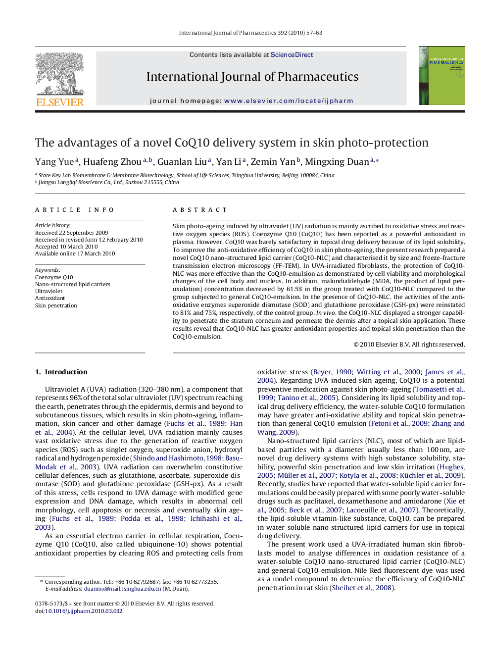 The advantages of a novel CoQ10 delivery system in skin photo-protection