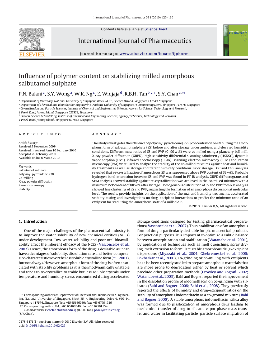 Influence of polymer content on stabilizing milled amorphous salbutamol sulphate