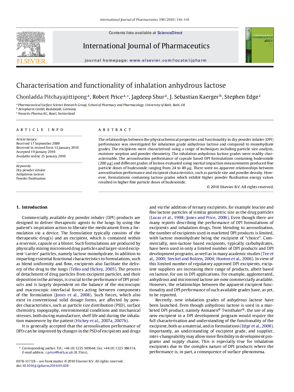 Characterisation and functionality of inhalation anhydrous lactose