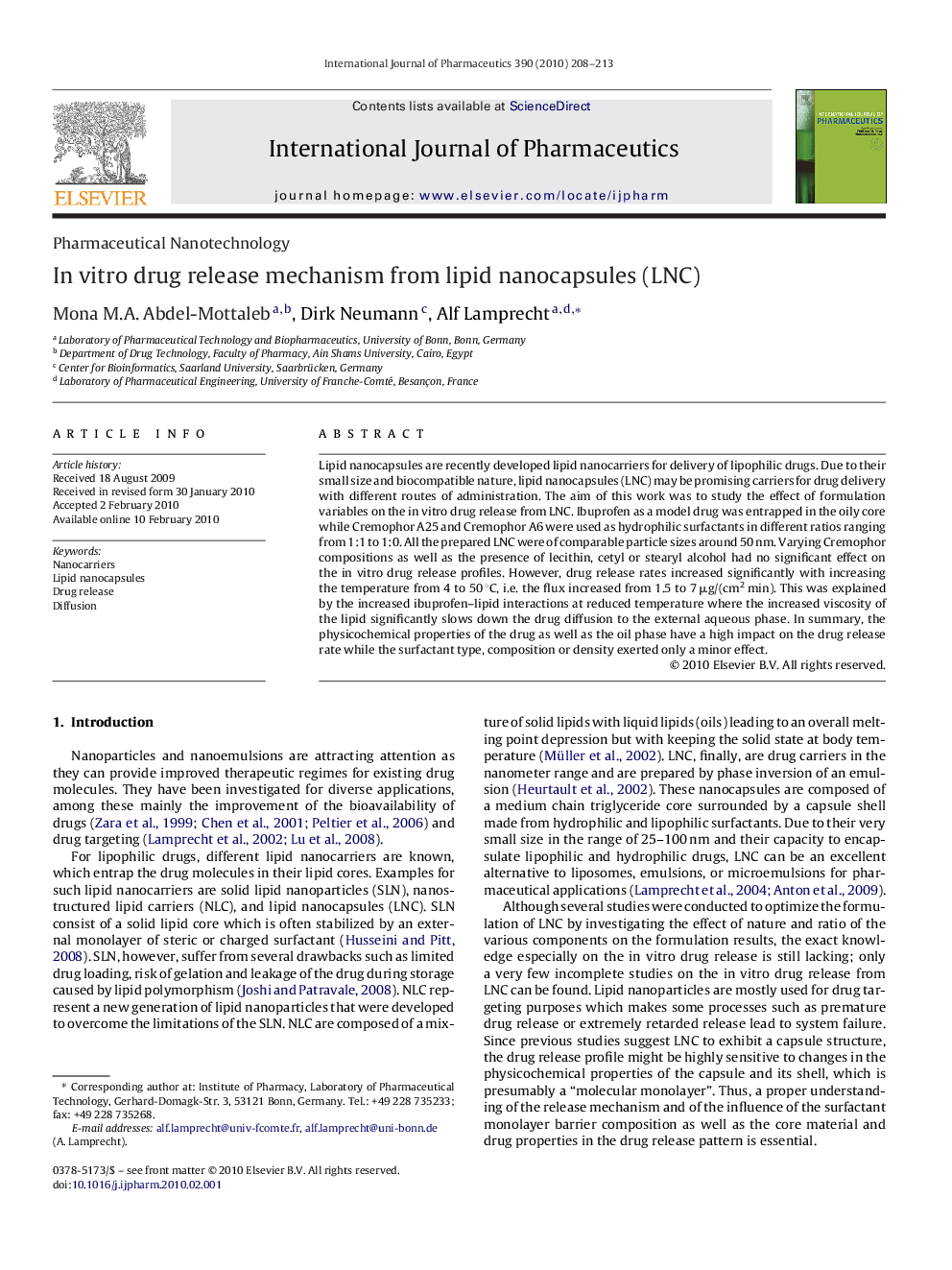 In vitro drug release mechanism from lipid nanocapsules (LNC)