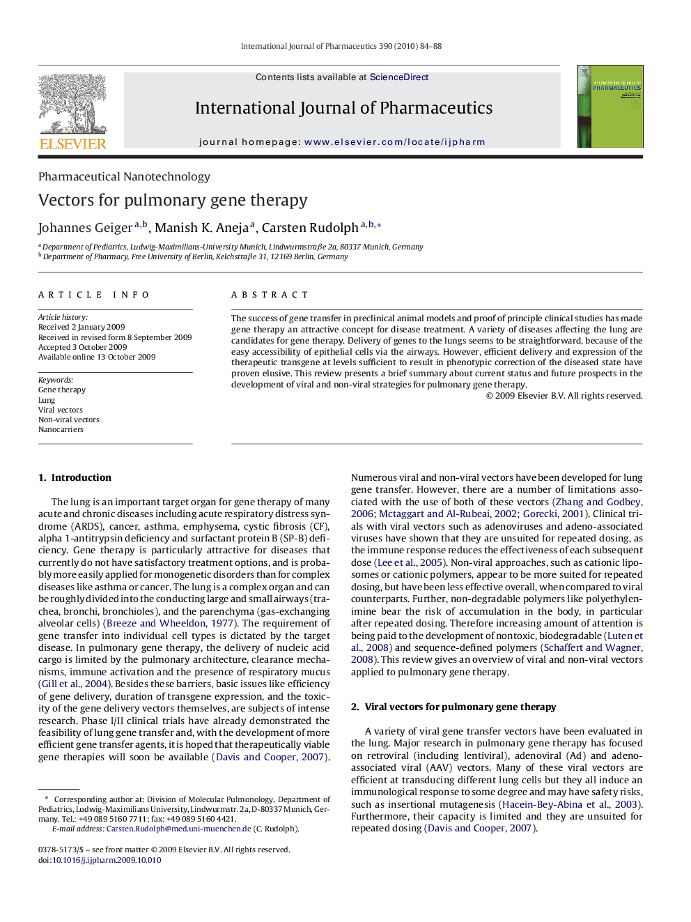 Vectors for pulmonary gene therapy