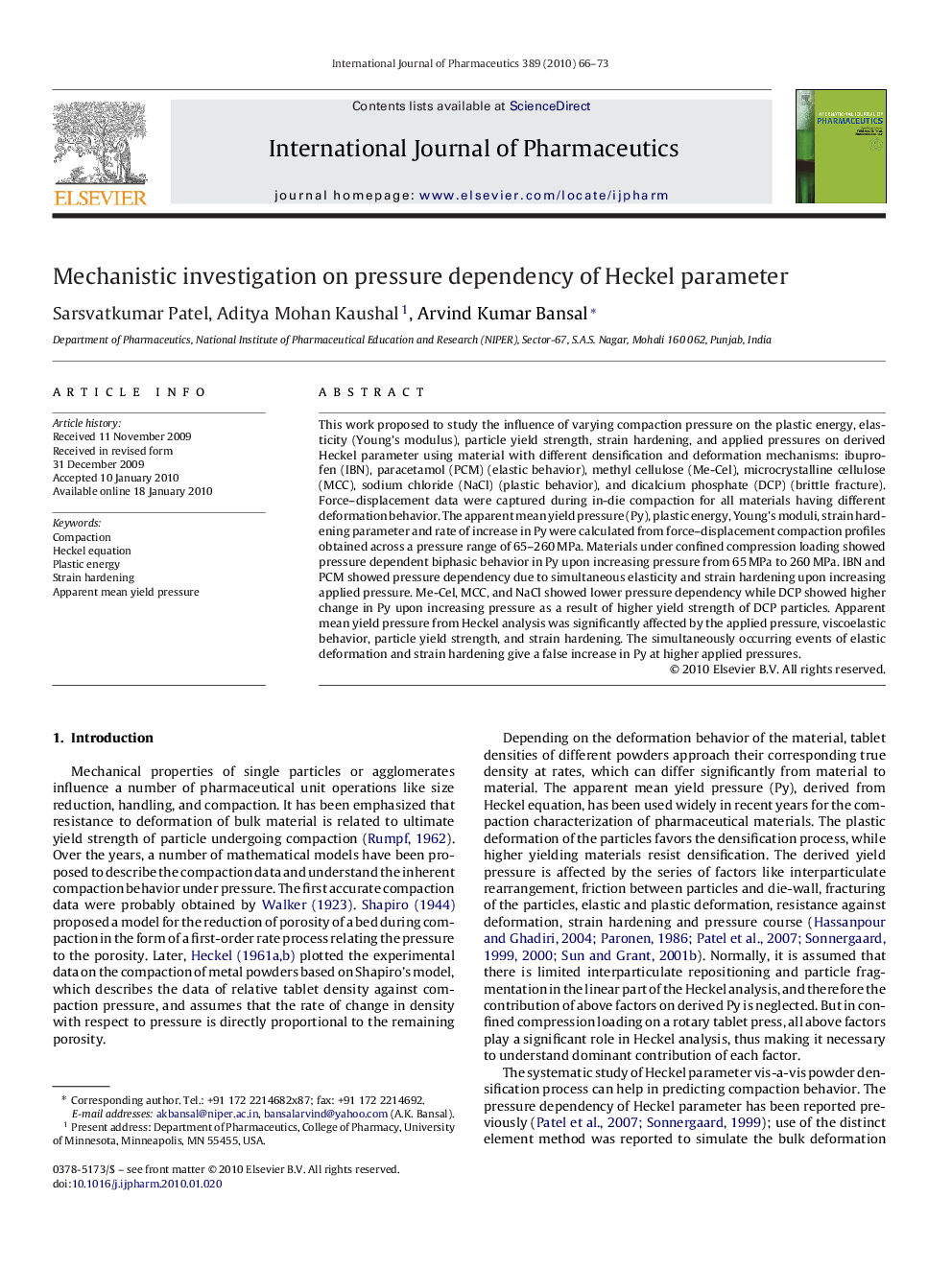 Mechanistic investigation on pressure dependency of Heckel parameter