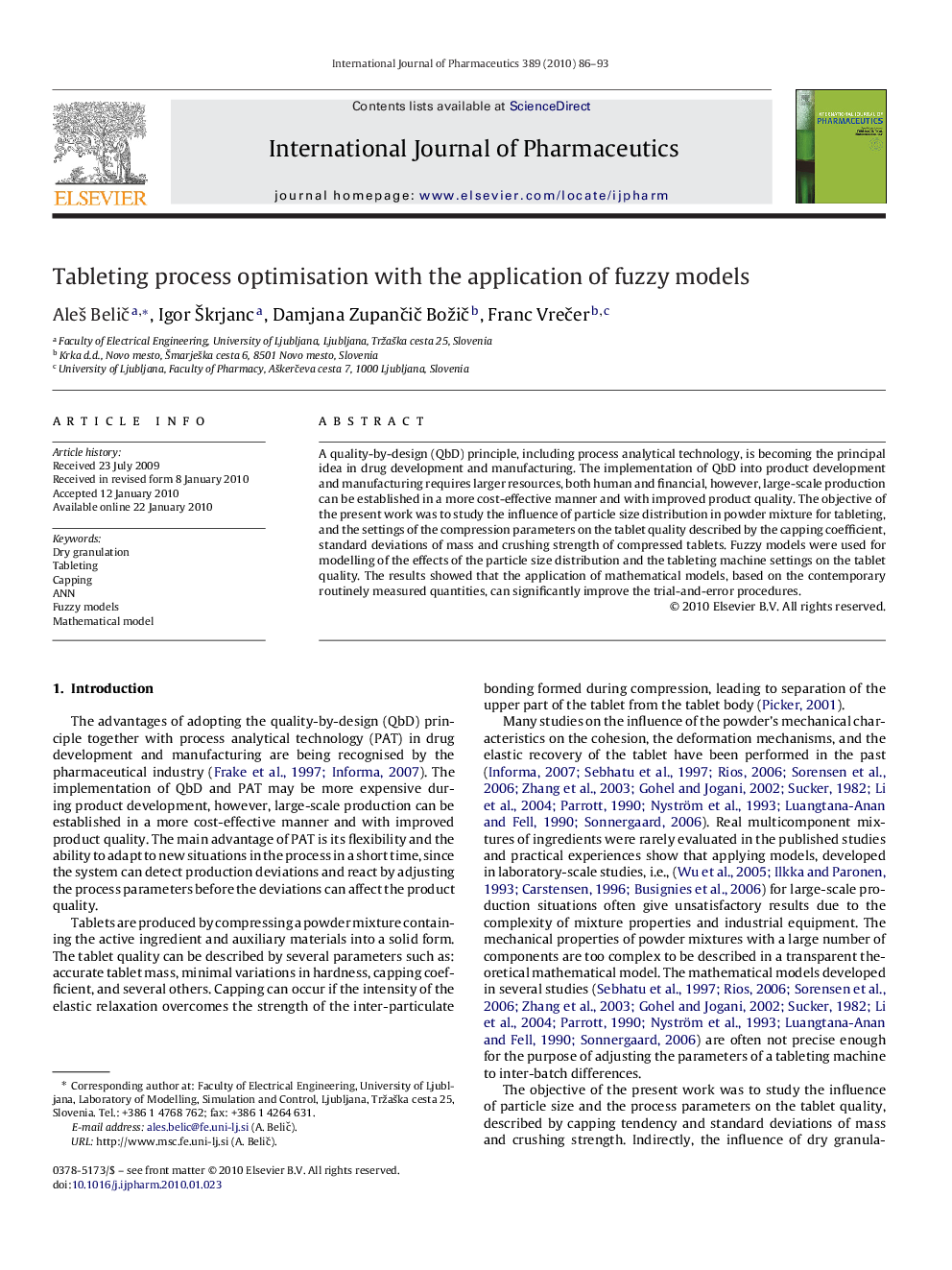 Tableting process optimisation with the application of fuzzy models