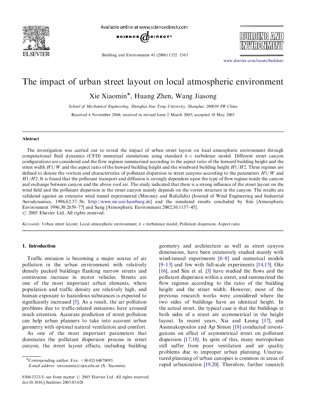 The impact of urban street layout on local atmospheric environment