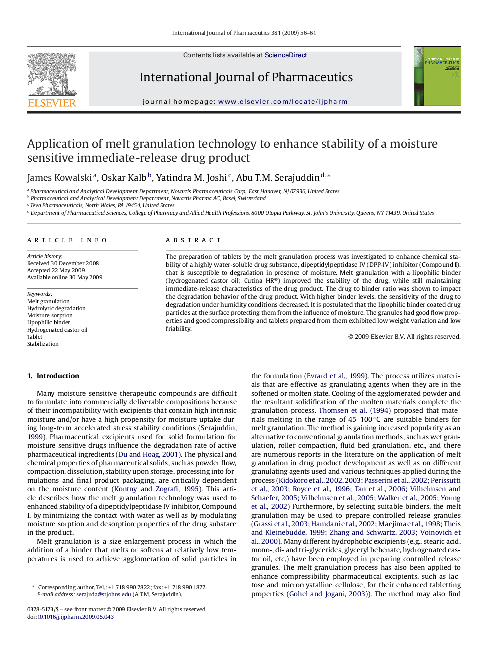 Application of melt granulation technology to enhance stability of a moisture sensitive immediate-release drug product