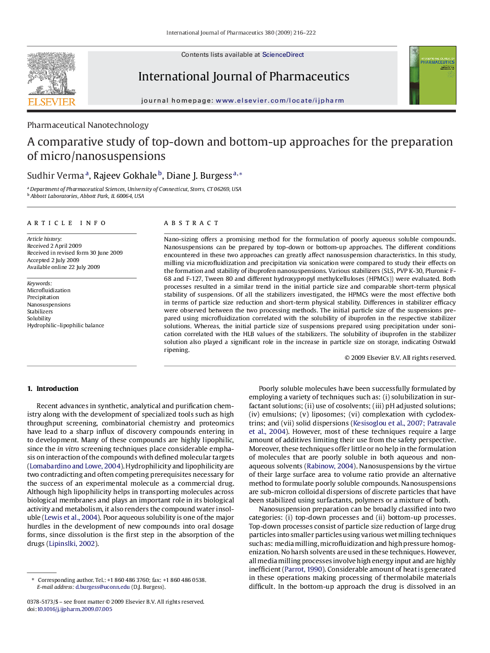 A comparative study of top-down and bottom-up approaches for the preparation of micro/nanosuspensions