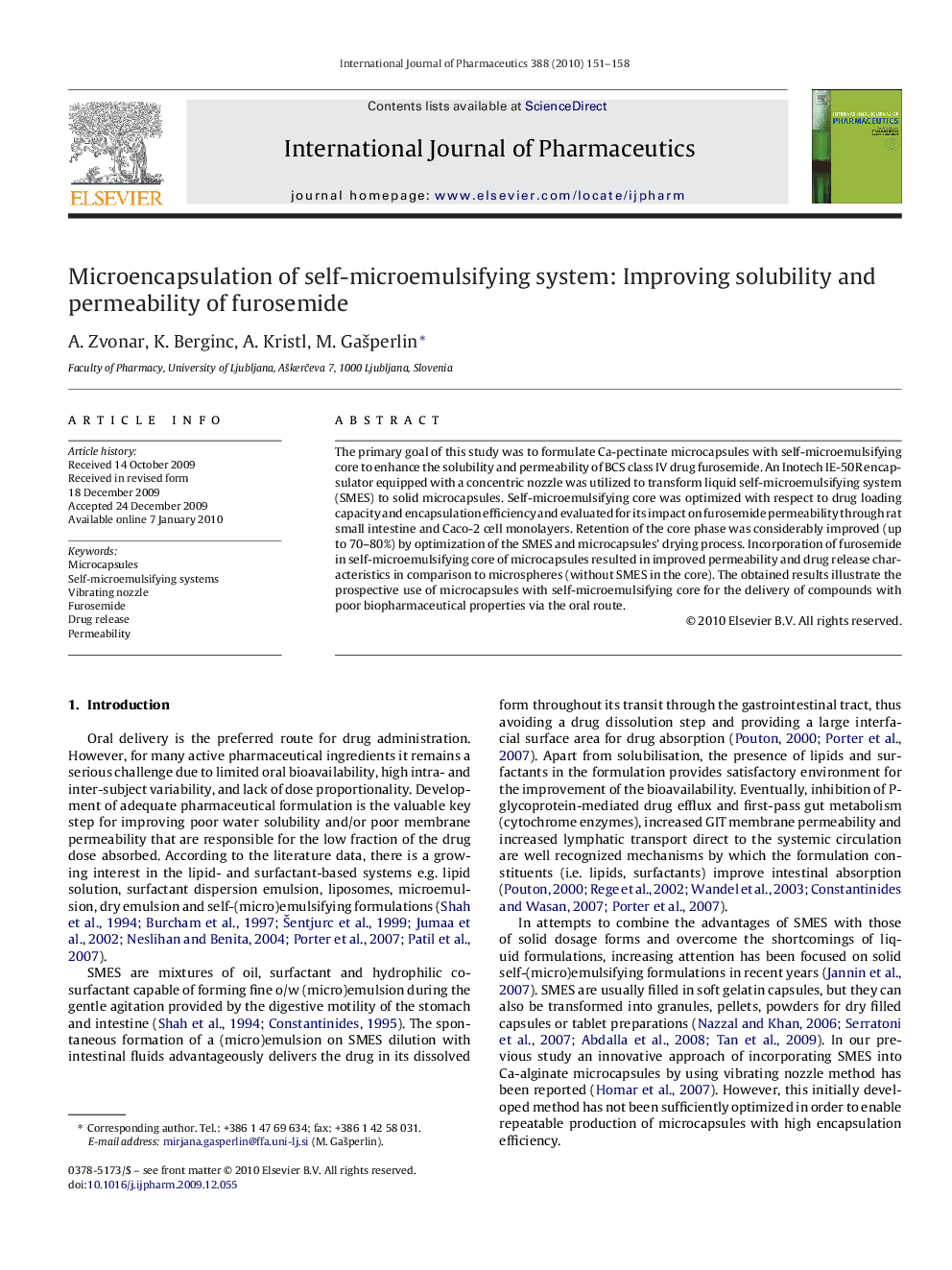 Microencapsulation of self-microemulsifying system: Improving solubility and permeability of furosemide