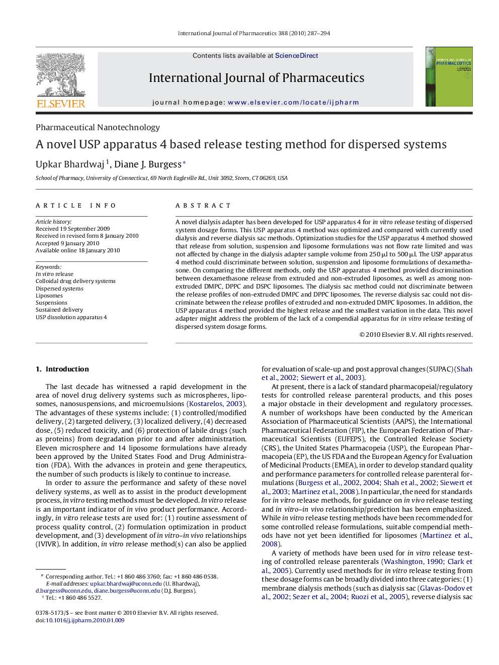 A novel USP apparatus 4 based release testing method for dispersed systems