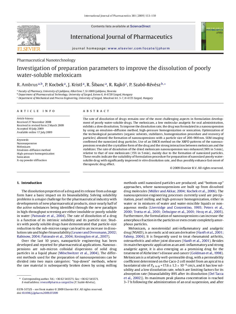 Investigation of preparation parameters to improve the dissolution of poorly water-soluble meloxicam