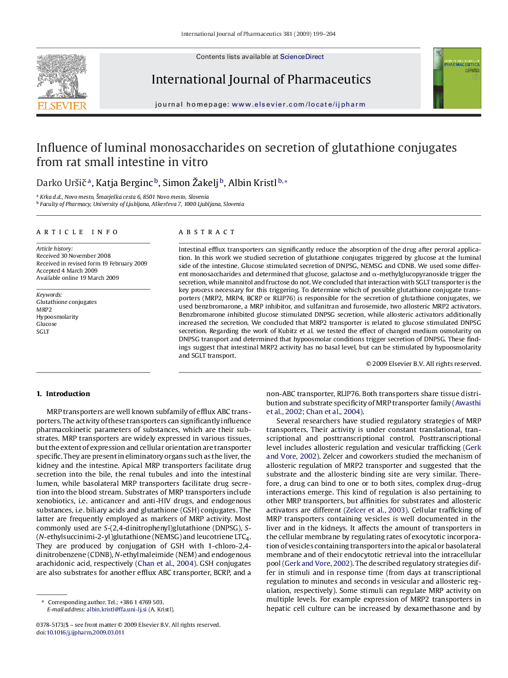 Influence of luminal monosaccharides on secretion of glutathione conjugates from rat small intestine in vitro