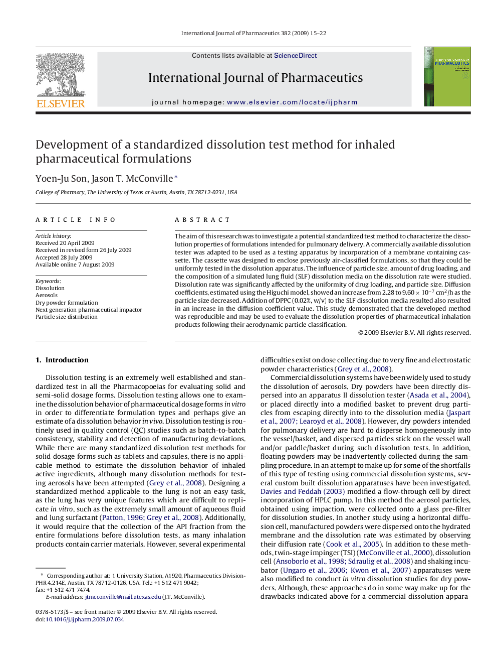 Development of a standardized dissolution test method for inhaled pharmaceutical formulations