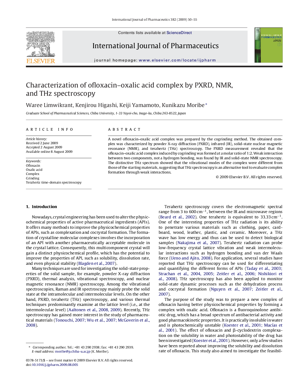 Characterization of ofloxacin–oxalic acid complex by PXRD, NMR, and THz spectroscopy