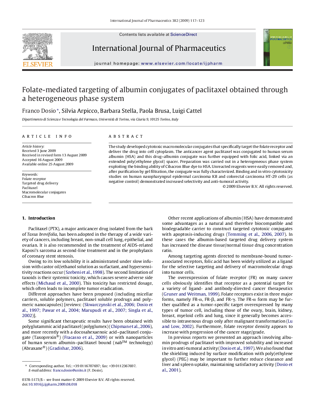 Folate-mediated targeting of albumin conjugates of paclitaxel obtained through a heterogeneous phase system