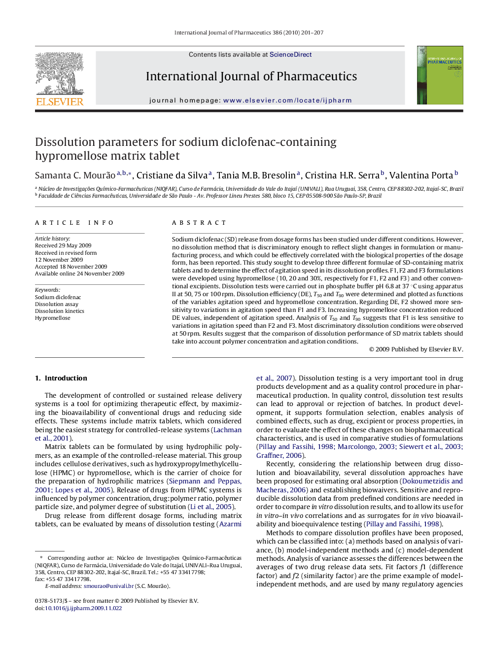 Dissolution parameters for sodium diclofenac-containing hypromellose matrix tablet