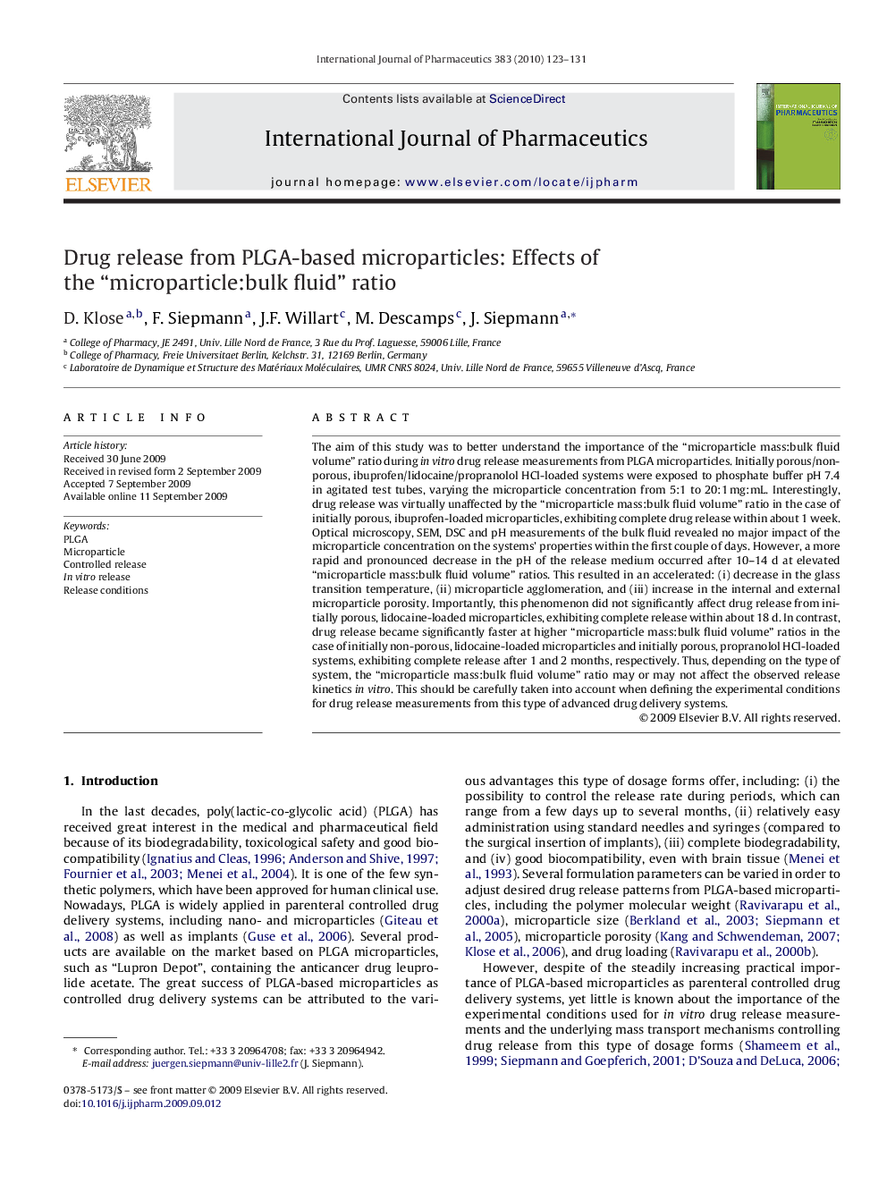 Drug release from PLGA-based microparticles: Effects of the “microparticle:bulk fluid” ratio