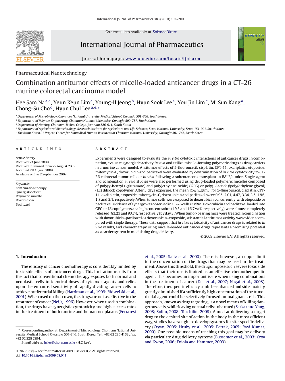 Combination antitumor effects of micelle-loaded anticancer drugs in a CT-26 murine colorectal carcinoma model