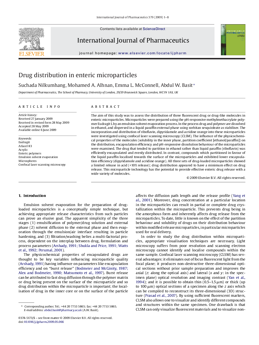 Drug distribution in enteric microparticles