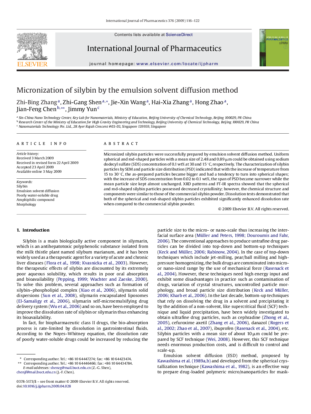 Micronization of silybin by the emulsion solvent diffusion method