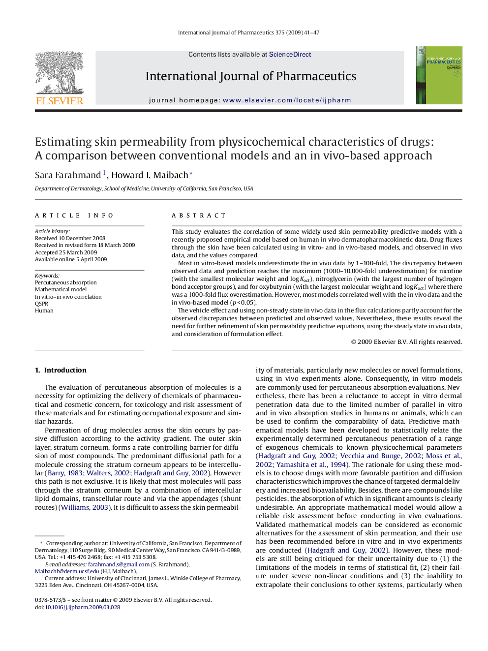 Estimating skin permeability from physicochemical characteristics of drugs: A comparison between conventional models and an in vivo-based approach