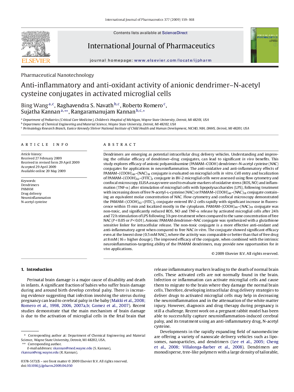 Anti-inflammatory and anti-oxidant activity of anionic dendrimer–N-acetyl cysteine conjugates in activated microglial cells