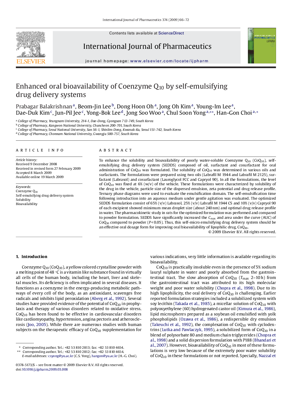 Enhanced oral bioavailability of Coenzyme Q10 by self-emulsifying drug delivery systems