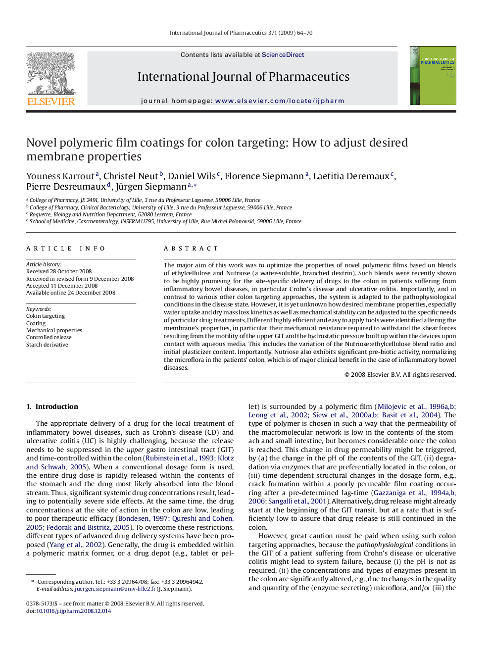 Novel polymeric film coatings for colon targeting: How to adjust desired membrane properties