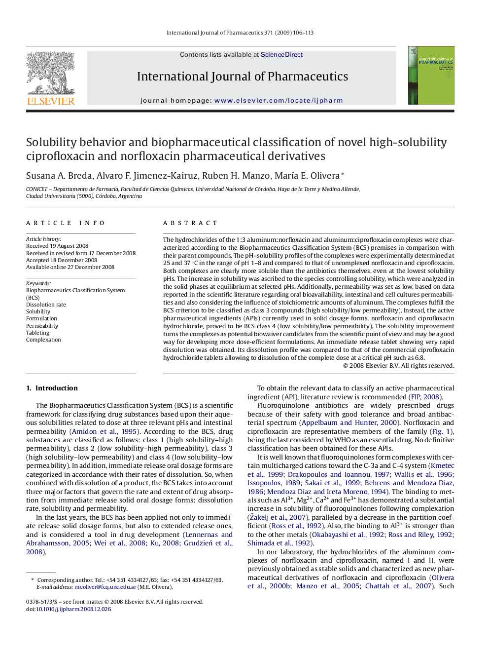 Solubility behavior and biopharmaceutical classification of novel high-solubility ciprofloxacin and norfloxacin pharmaceutical derivatives