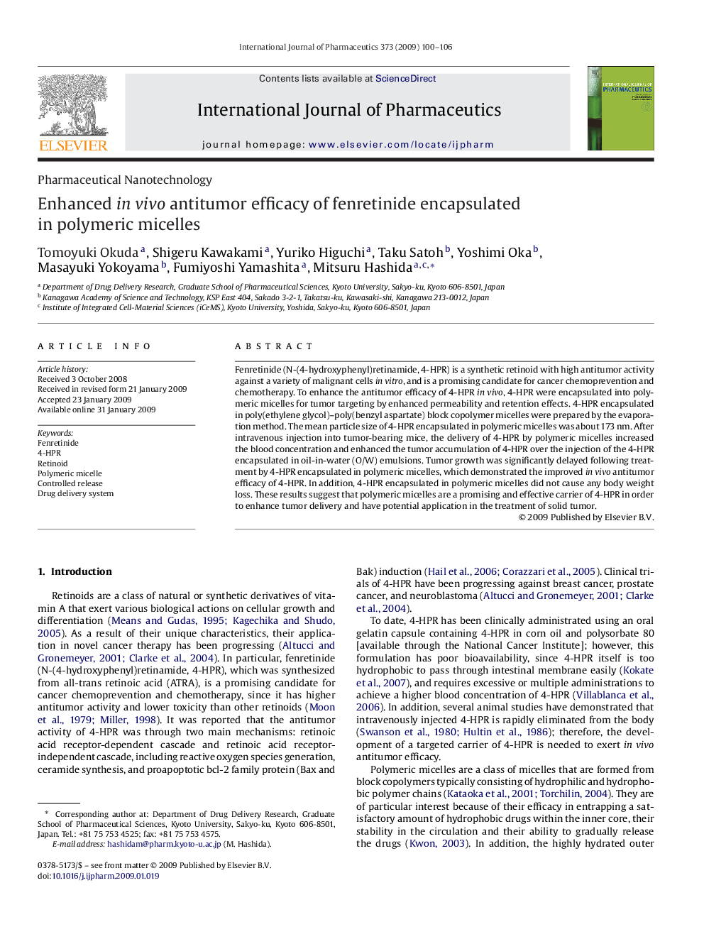 Enhanced in vivo antitumor efficacy of fenretinide encapsulated in polymeric micelles