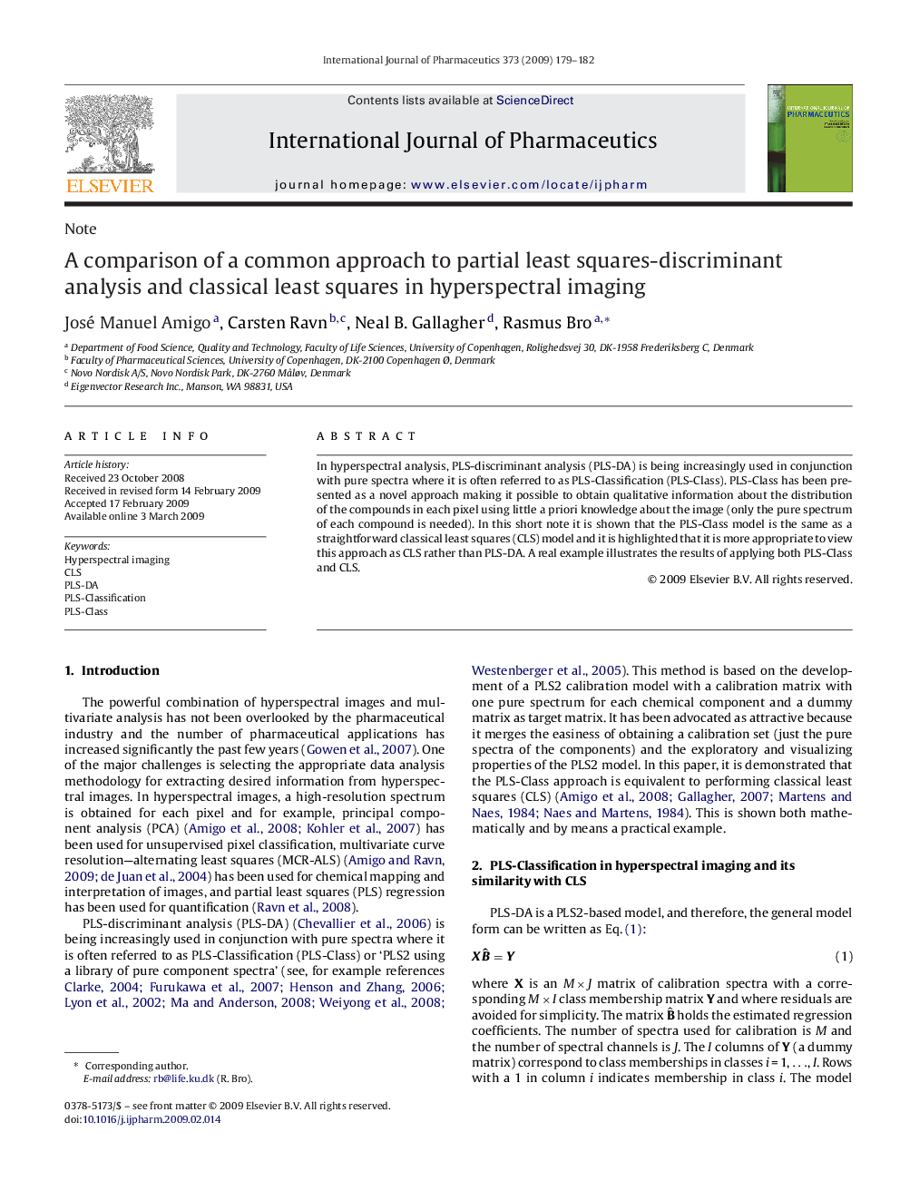 A comparison of a common approach to partial least squares-discriminant analysis and classical least squares in hyperspectral imaging