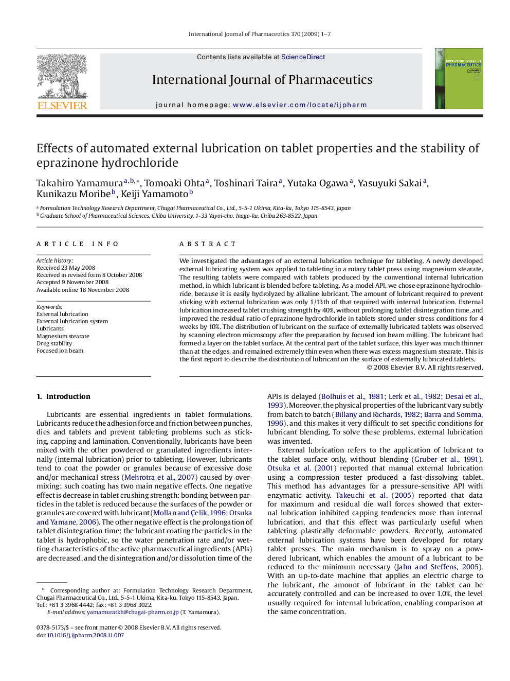 Effects of automated external lubrication on tablet properties and the stability of eprazinone hydrochloride