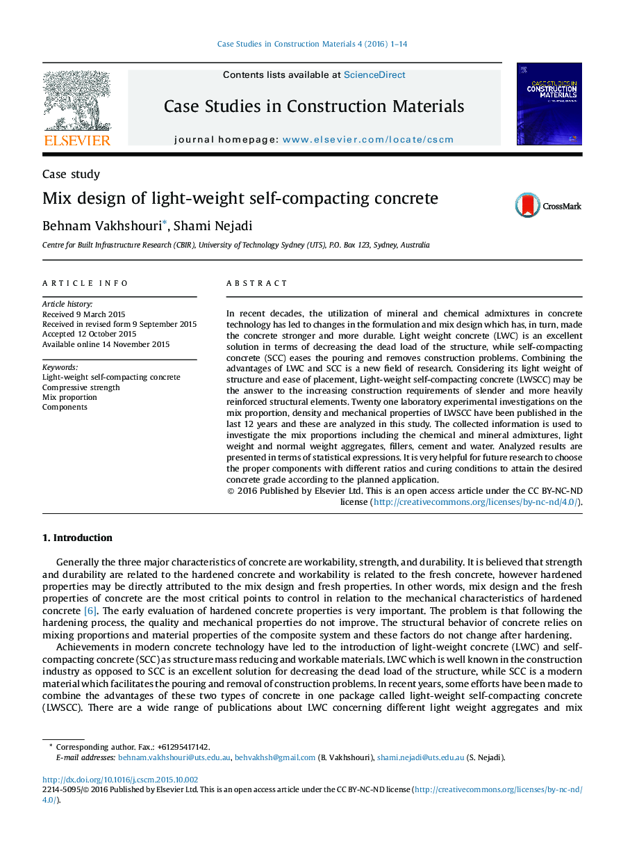 Mix design of light-weight self-compacting concrete