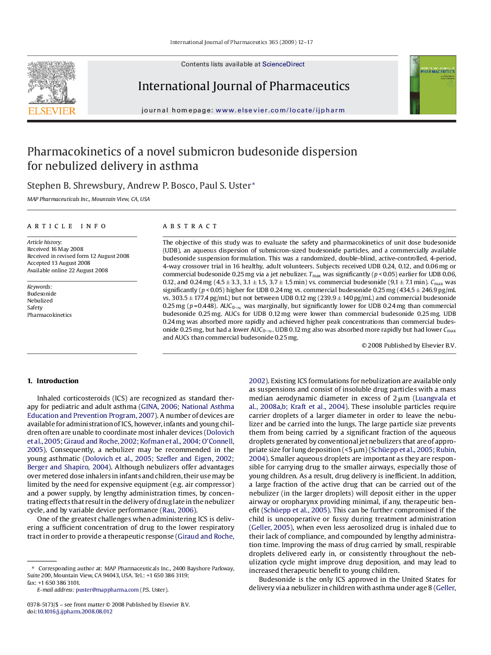 Pharmacokinetics of a novel submicron budesonide dispersion for nebulized delivery in asthma