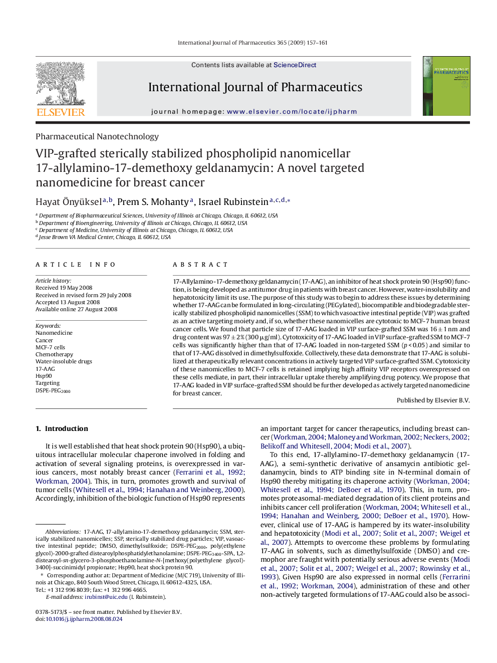 VIP-grafted sterically stabilized phospholipid nanomicellar 17-allylamino-17-demethoxy geldanamycin: A novel targeted nanomedicine for breast cancer