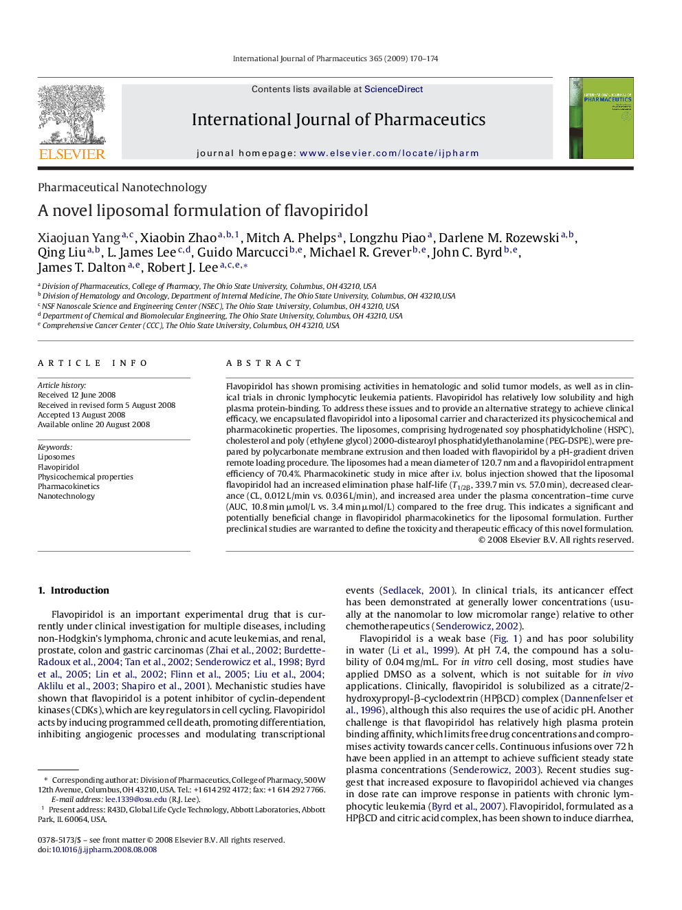 A novel liposomal formulation of flavopiridol