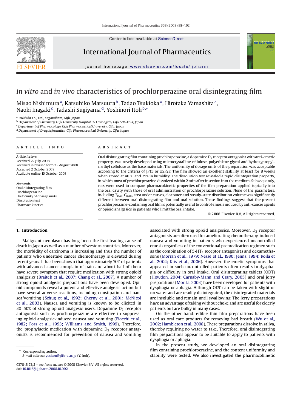 In vitro and in vivo characteristics of prochlorperazine oral disintegrating film