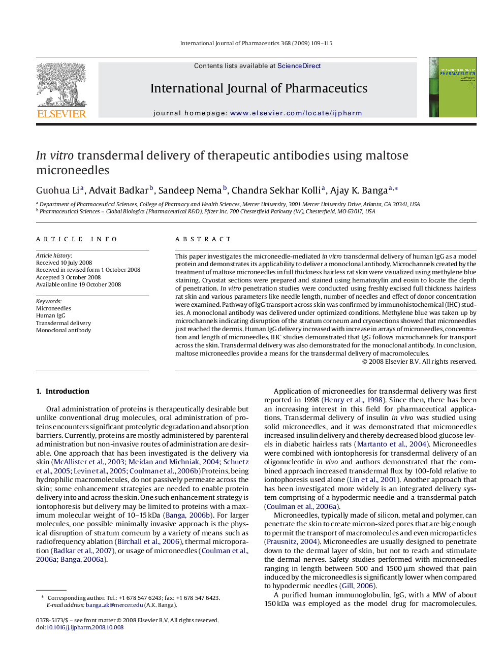 In vitro transdermal delivery of therapeutic antibodies using maltose microneedles