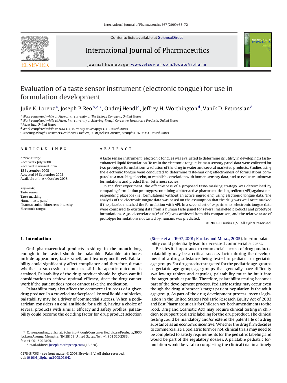 Evaluation of a taste sensor instrument (electronic tongue) for use in formulation development