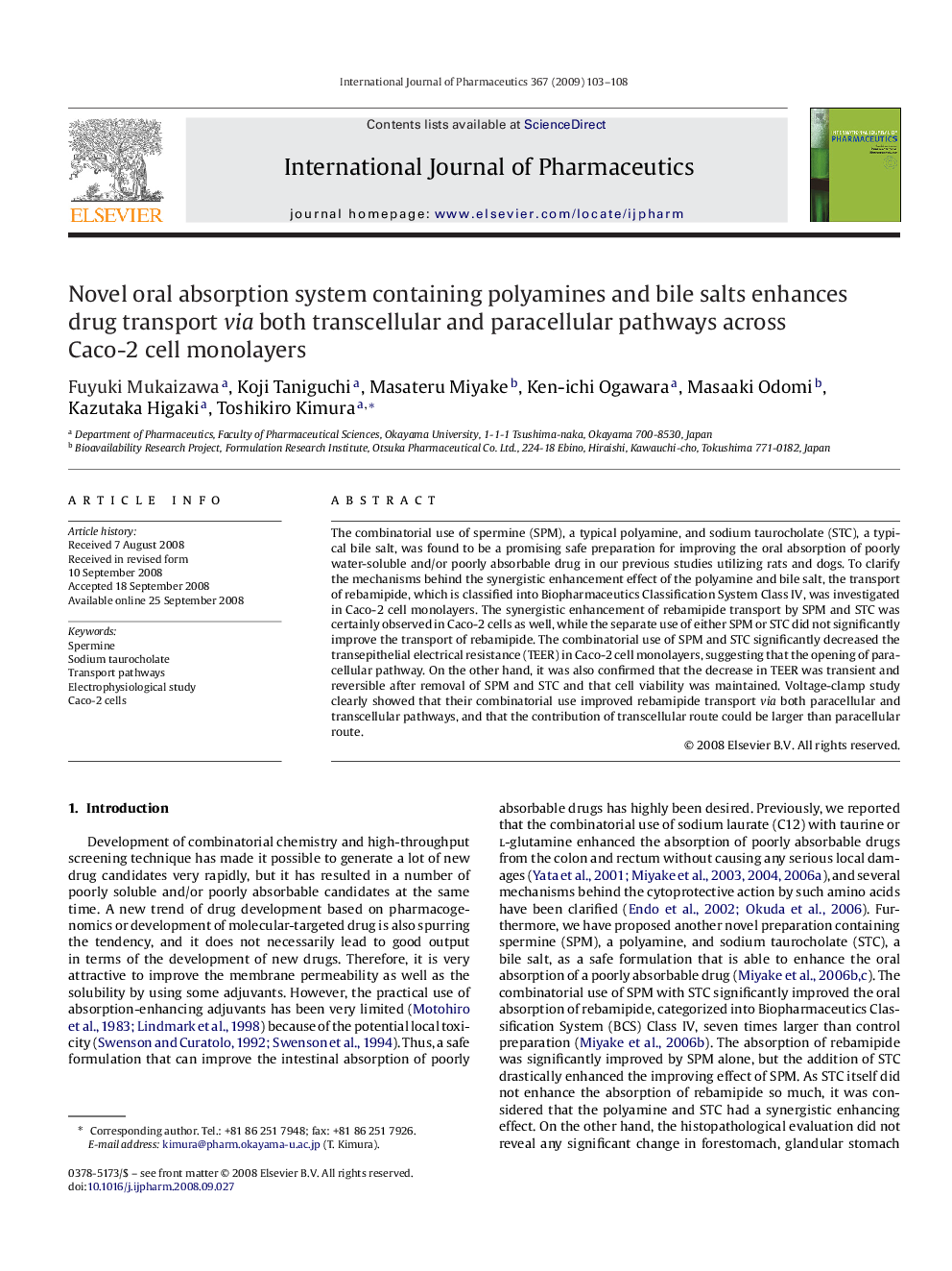 Novel oral absorption system containing polyamines and bile salts enhances drug transport via both transcellular and paracellular pathways across Caco-2 cell monolayers